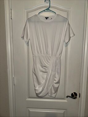 Express White Short-Sleeve Draped Mini Dress